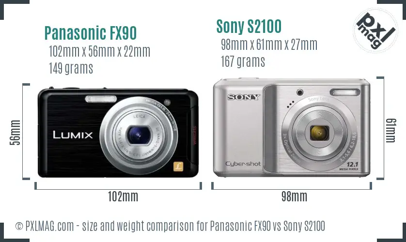 Panasonic FX90 vs Sony S2100 size comparison