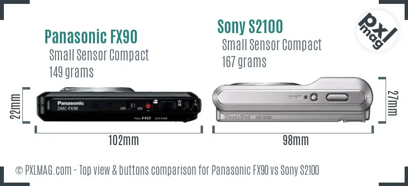 Panasonic FX90 vs Sony S2100 top view buttons comparison