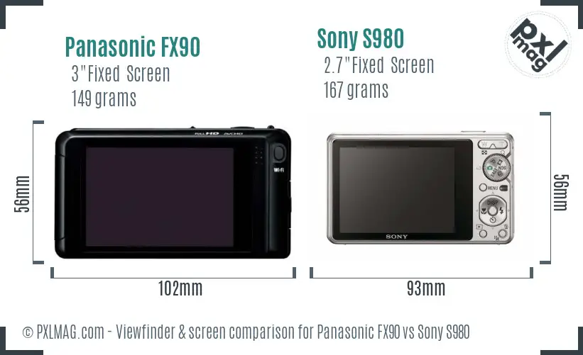 Panasonic FX90 vs Sony S980 Screen and Viewfinder comparison