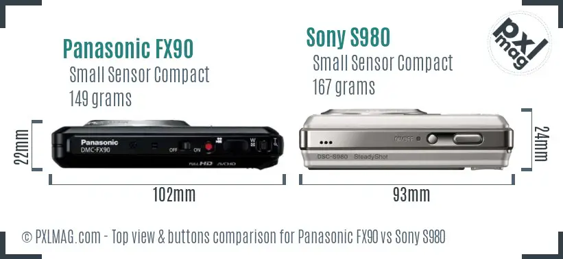 Panasonic FX90 vs Sony S980 top view buttons comparison