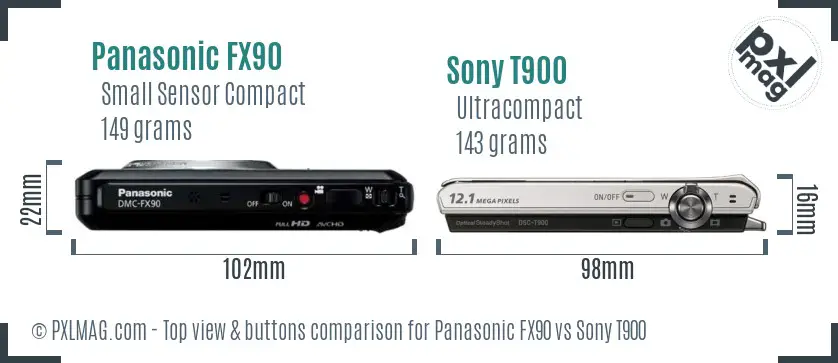 Panasonic FX90 vs Sony T900 top view buttons comparison