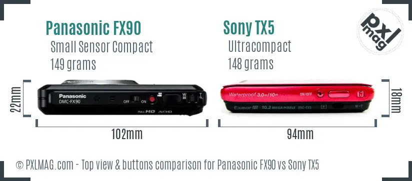 Panasonic FX90 vs Sony TX5 top view buttons comparison