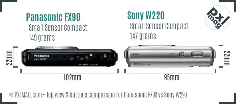 Panasonic FX90 vs Sony W220 top view buttons comparison Panasonic FX90 vs Sony W220 top view buttons comparison
