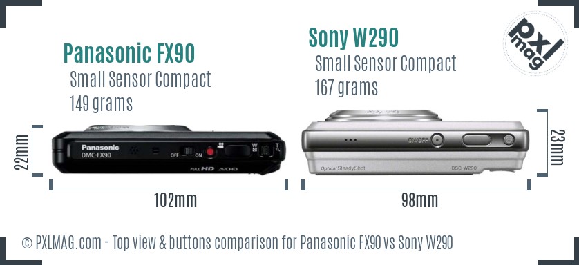 Panasonic FX90 vs Sony W290 top view buttons comparison