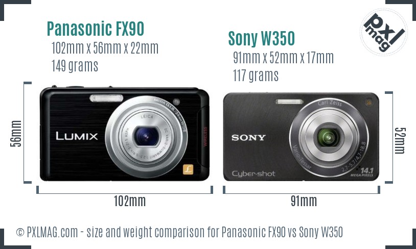 Panasonic FX90 vs Sony W350 size comparison