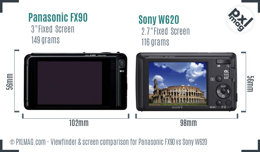 Panasonic FX90 vs Sony W620 Screen and Viewfinder comparison