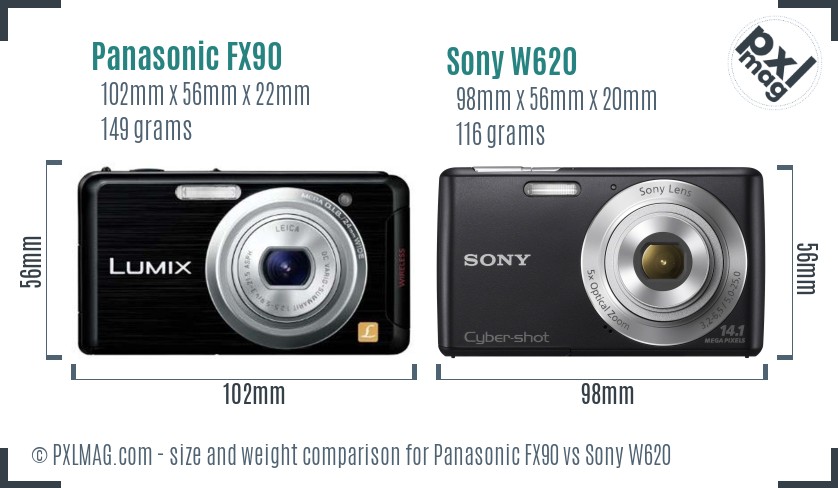 Panasonic FX90 vs Sony W620 size comparison