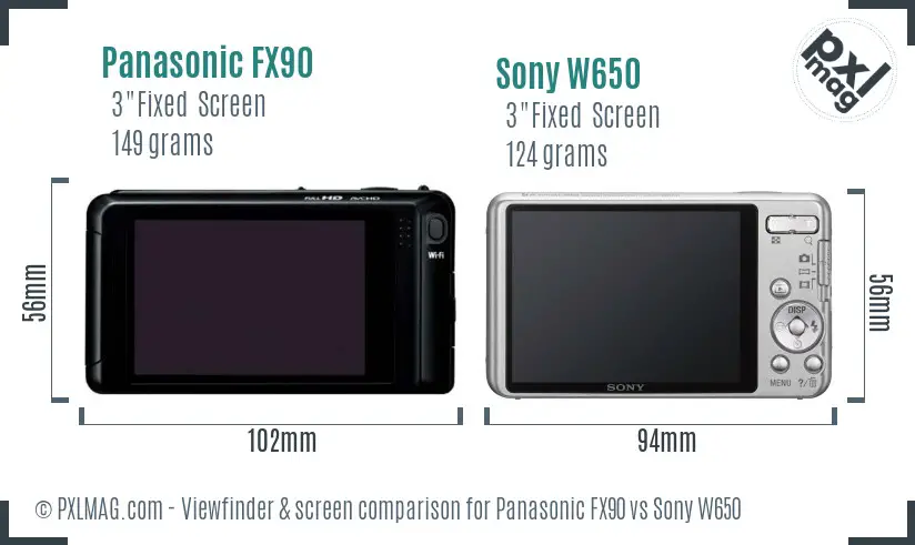 Panasonic FX90 vs Sony W650 Screen and Viewfinder comparison