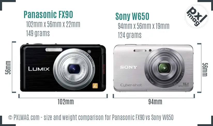 Panasonic FX90 vs Sony W650 size comparison