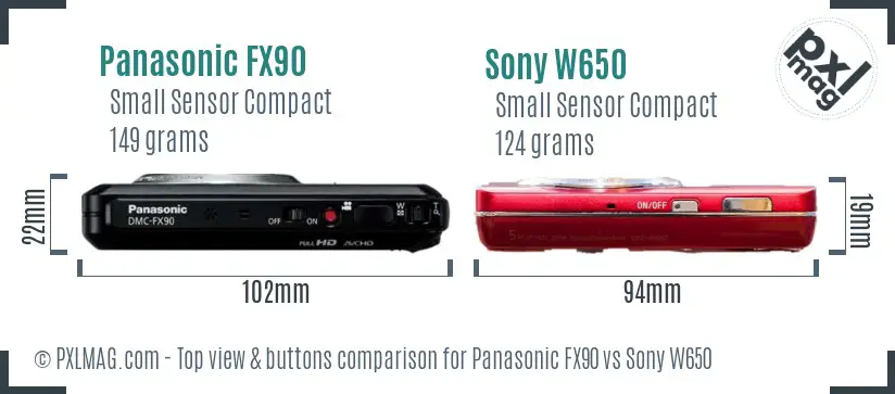 Panasonic FX90 vs Sony W650 top view buttons comparison