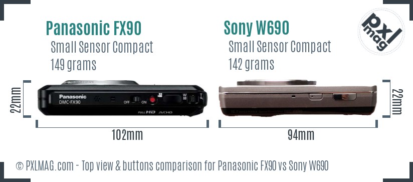 Panasonic FX90 vs Sony W690 top view buttons comparison