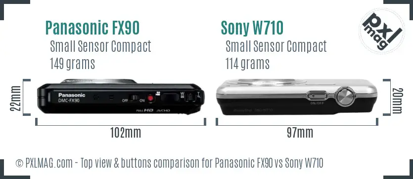 Panasonic FX90 vs Sony W710 top view buttons comparison