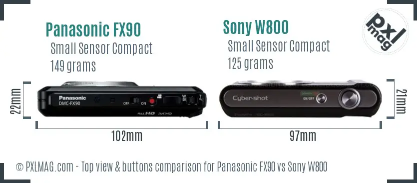 Panasonic FX90 vs Sony W800 top view buttons comparison