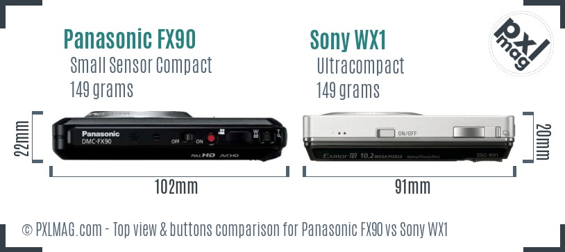 Panasonic FX90 vs Sony WX1 top view buttons comparison