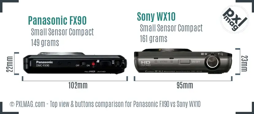 Panasonic FX90 vs Sony WX10 top view buttons comparison Panasonic FX90 vs Sony WX10 top view buttons comparison