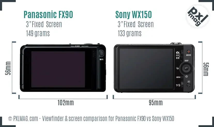 Panasonic FX90 vs Sony WX150 Screen and Viewfinder comparison