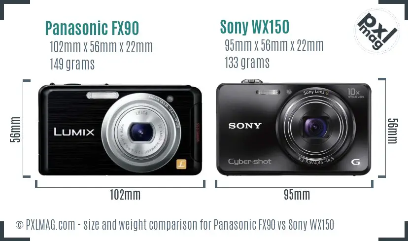 Panasonic FX90 vs Sony WX150 size comparison