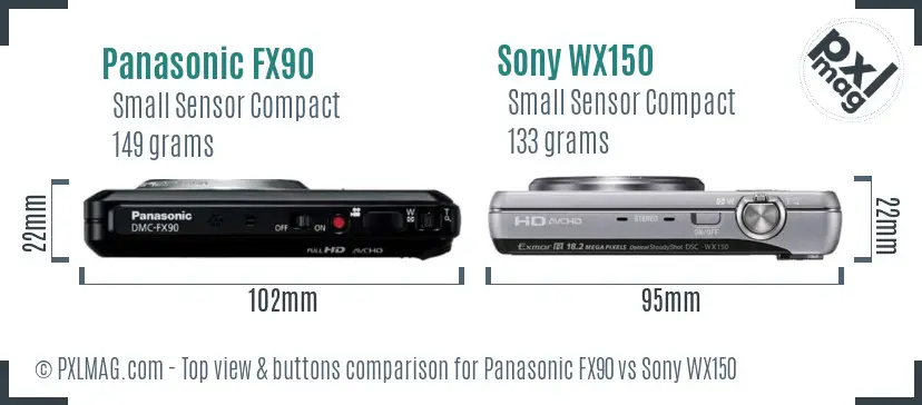 Panasonic FX90 vs Sony WX150 top view buttons comparison