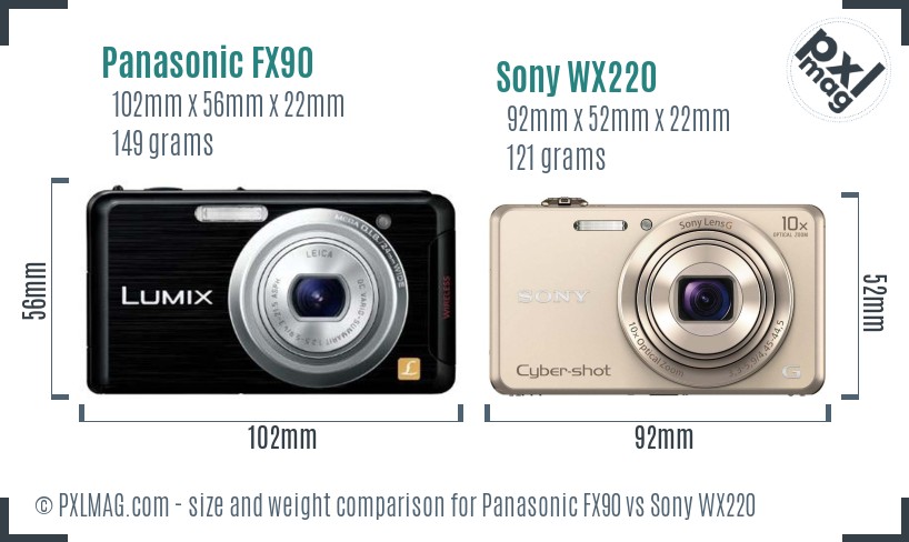 Panasonic FX90 vs Sony WX220 size comparison