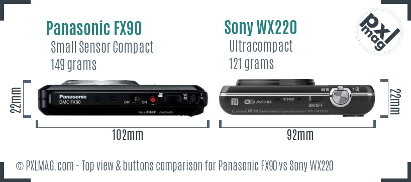 Panasonic FX90 vs Sony WX220 top view buttons comparison