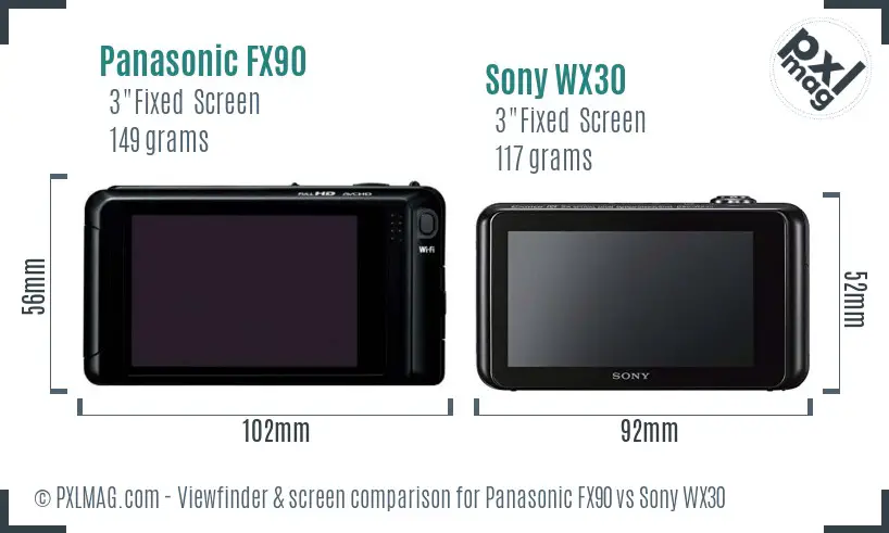 Panasonic FX90 vs Sony WX30 Screen and Viewfinder comparison