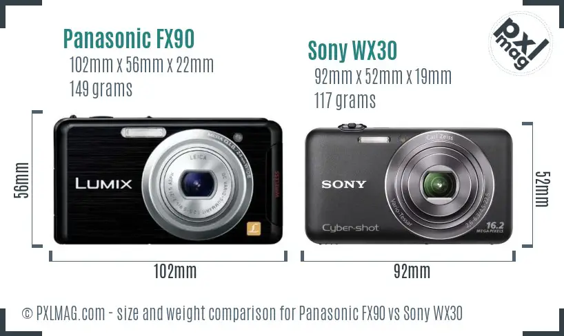 Panasonic FX90 vs Sony WX30 size comparison