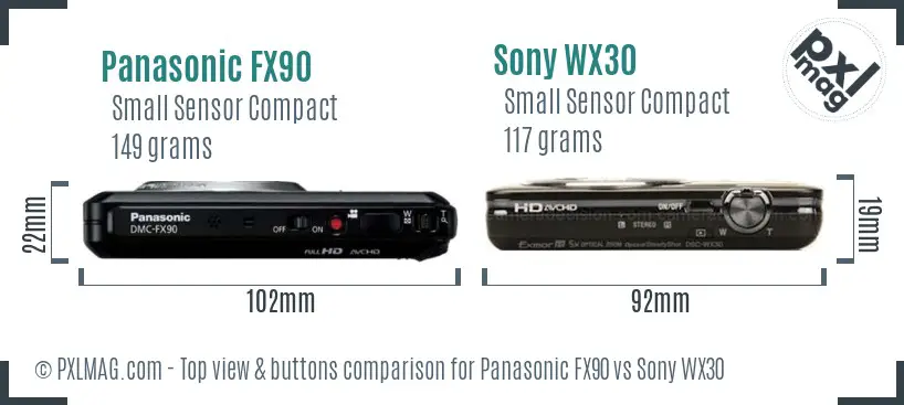 Panasonic FX90 vs Sony WX30 top view buttons comparison