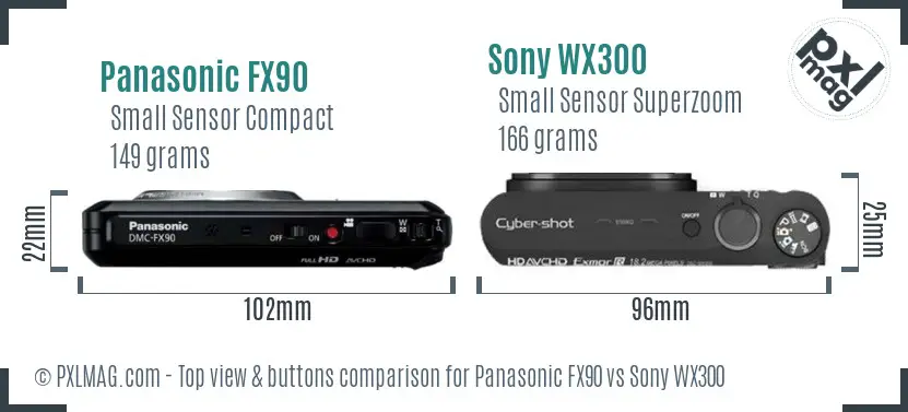 Panasonic FX90 vs Sony WX300 top view buttons comparison