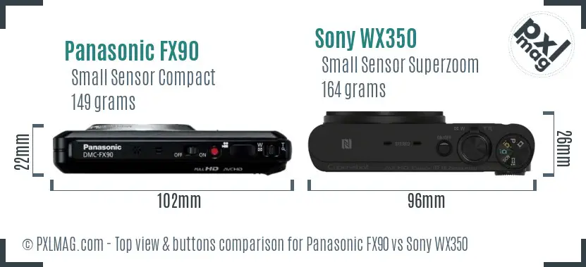 Panasonic FX90 vs Sony WX350 top view buttons comparison
