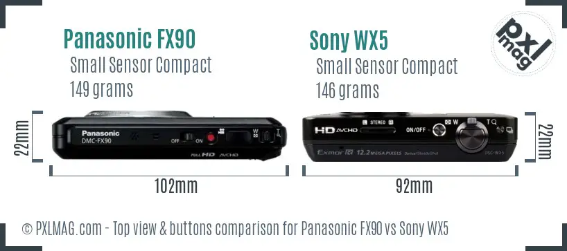 Panasonic FX90 vs Sony WX5 top view buttons comparison
