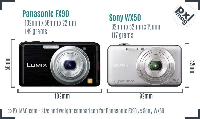 Panasonic FX90 vs Sony WX50 size comparison