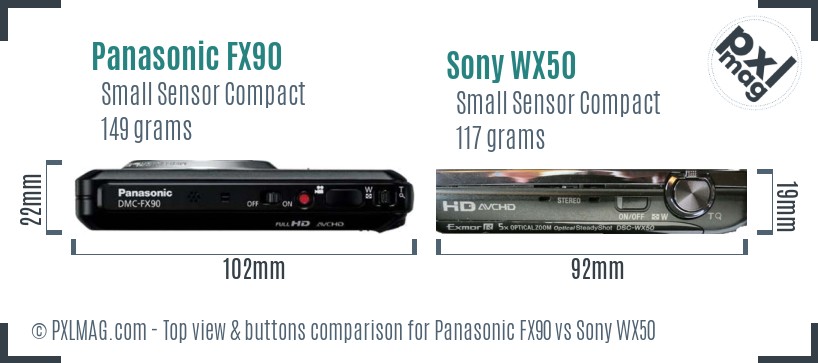 Panasonic FX90 vs Sony WX50 top view buttons comparison
