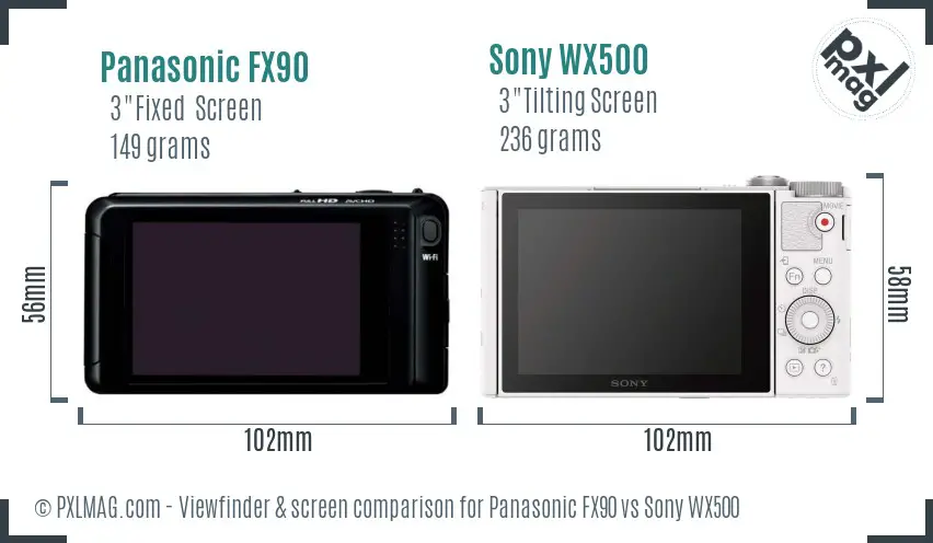 Panasonic FX90 vs Sony WX500 Screen and Viewfinder comparison