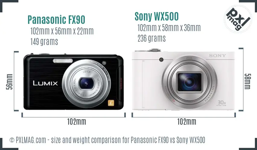 Panasonic FX90 vs Sony WX500 size comparison