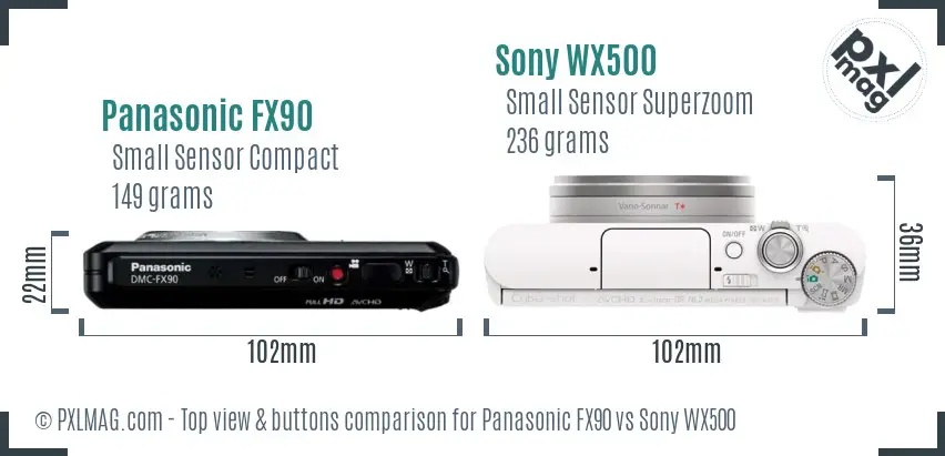 Panasonic FX90 vs Sony WX500 top view buttons comparison