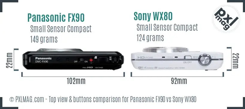 Panasonic FX90 vs Sony WX80 top view buttons comparison