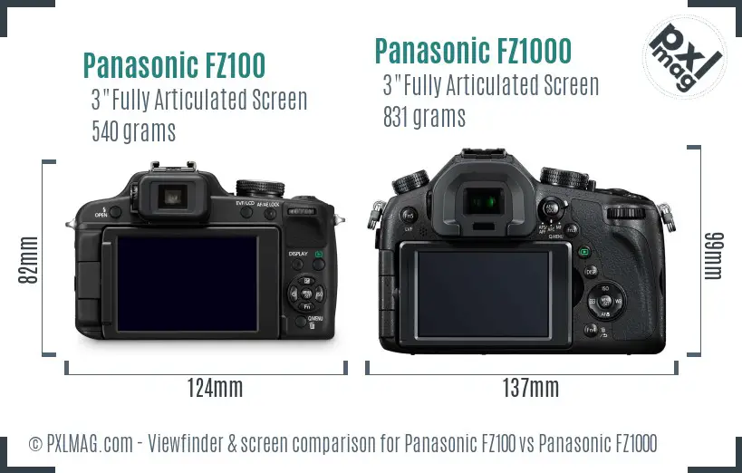 Panasonic FZ100 vs Panasonic FZ1000 Screen and Viewfinder comparison