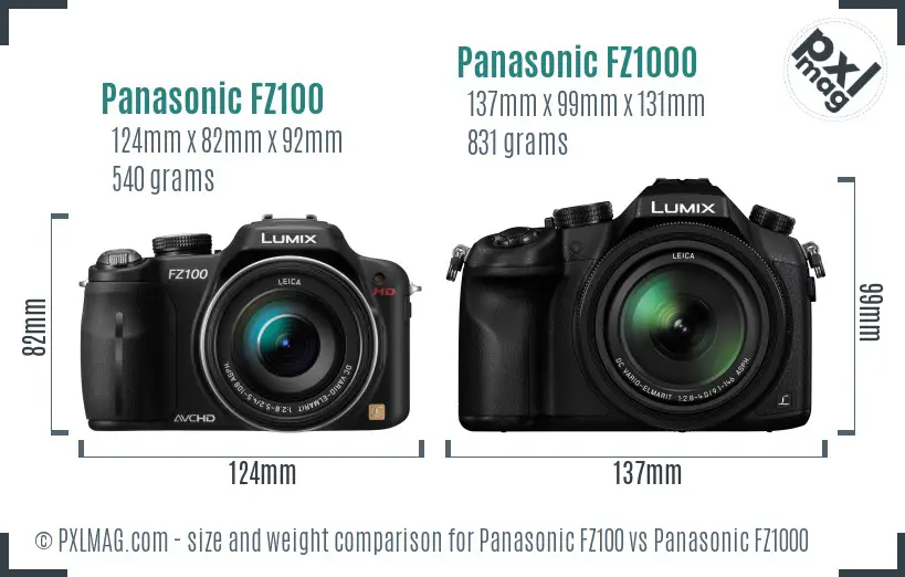 Panasonic FZ100 vs Panasonic FZ1000 size comparison