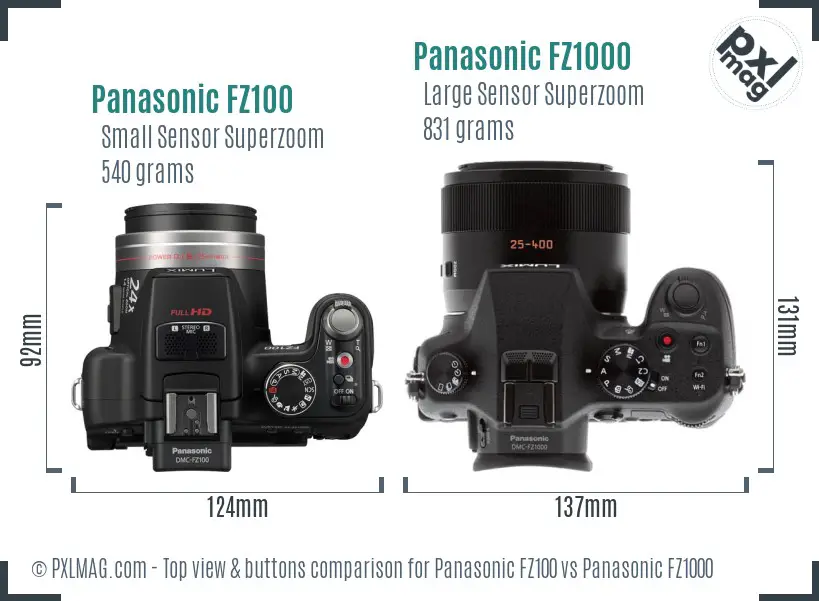 Panasonic FZ100 vs Panasonic FZ1000 top view buttons comparison