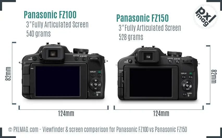 Panasonic FZ100 vs Panasonic FZ150 Screen and Viewfinder comparison