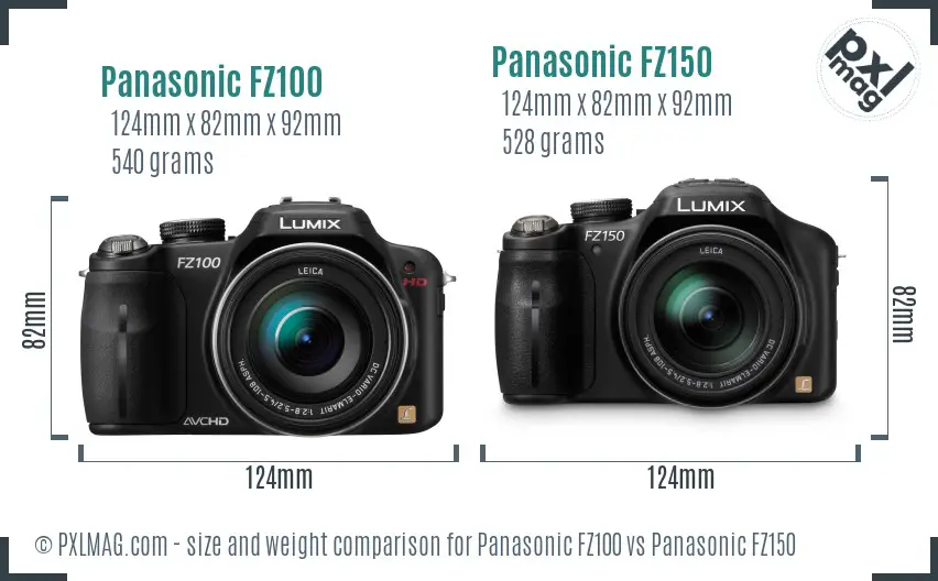 Panasonic FZ100 vs Panasonic FZ150 size comparison