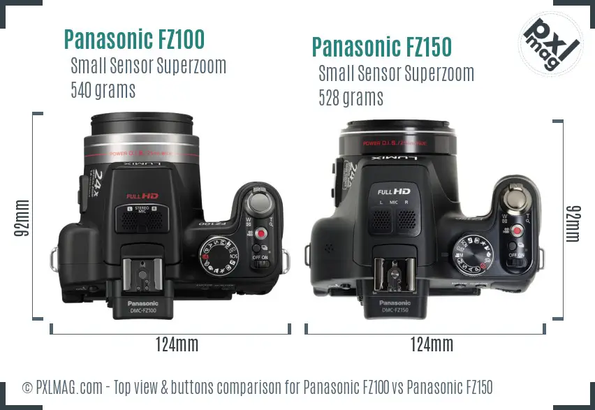 Panasonic FZ100 vs Panasonic FZ150 top view buttons comparison