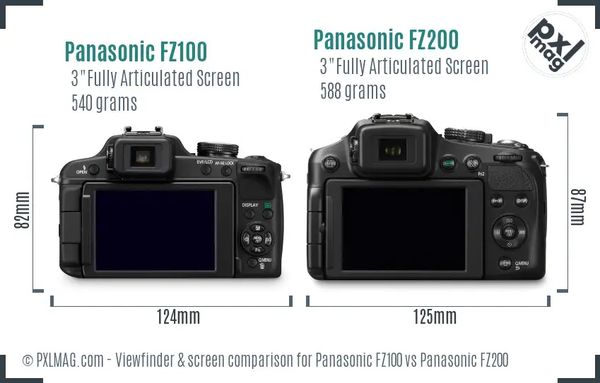 Panasonic FZ100 vs Panasonic FZ200 Screen and Viewfinder comparison