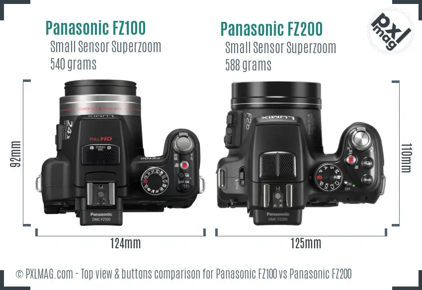 Panasonic FZ100 vs Panasonic FZ200 top view buttons comparison