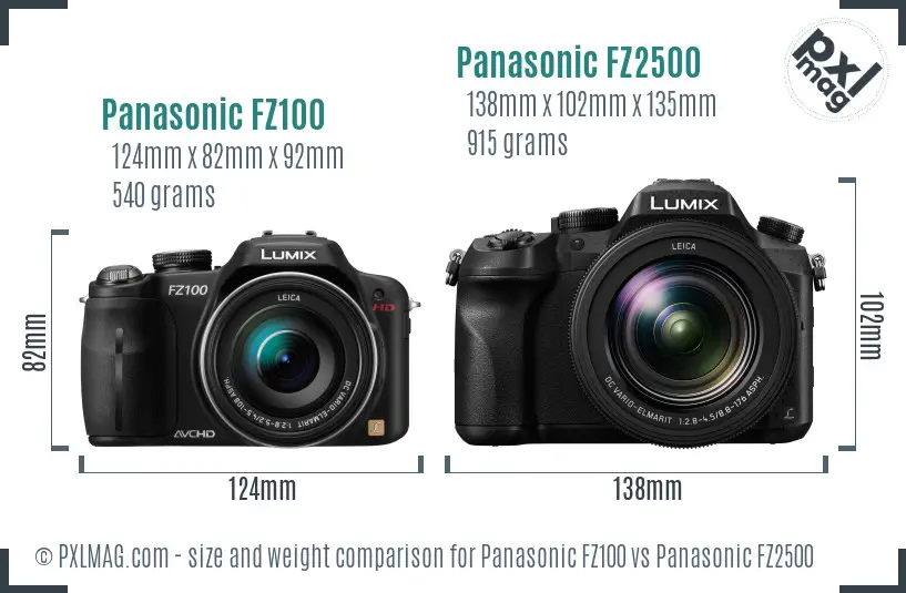 Panasonic FZ100 vs Panasonic FZ2500 size comparison