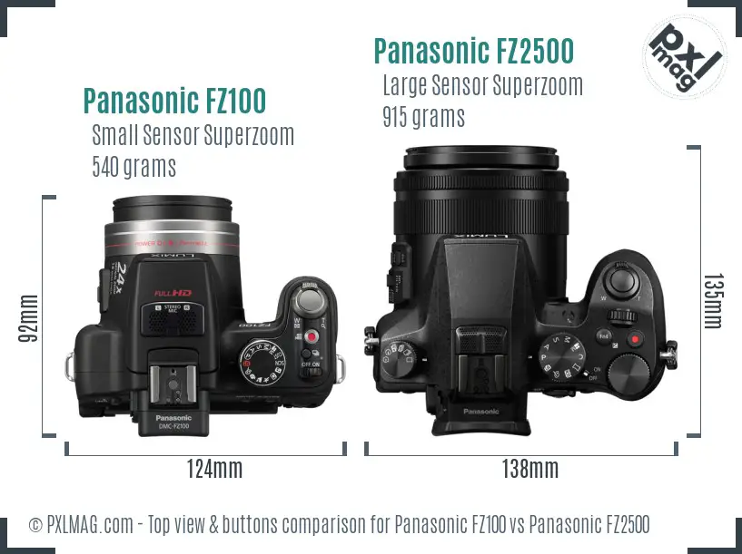 Panasonic FZ100 vs Panasonic FZ2500 top view buttons comparison