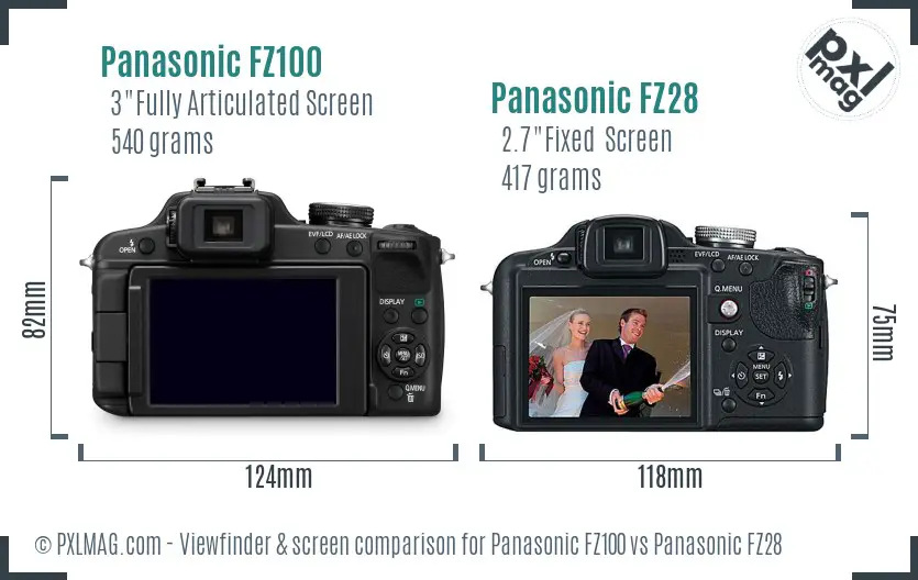 Panasonic FZ100 vs Panasonic FZ28 Screen and Viewfinder comparison