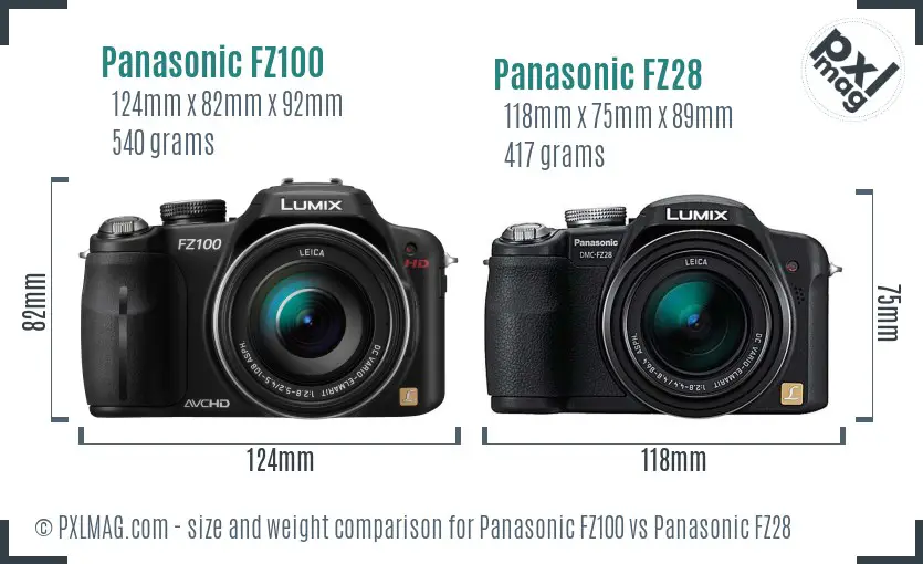 Panasonic FZ100 vs Panasonic FZ28 size comparison