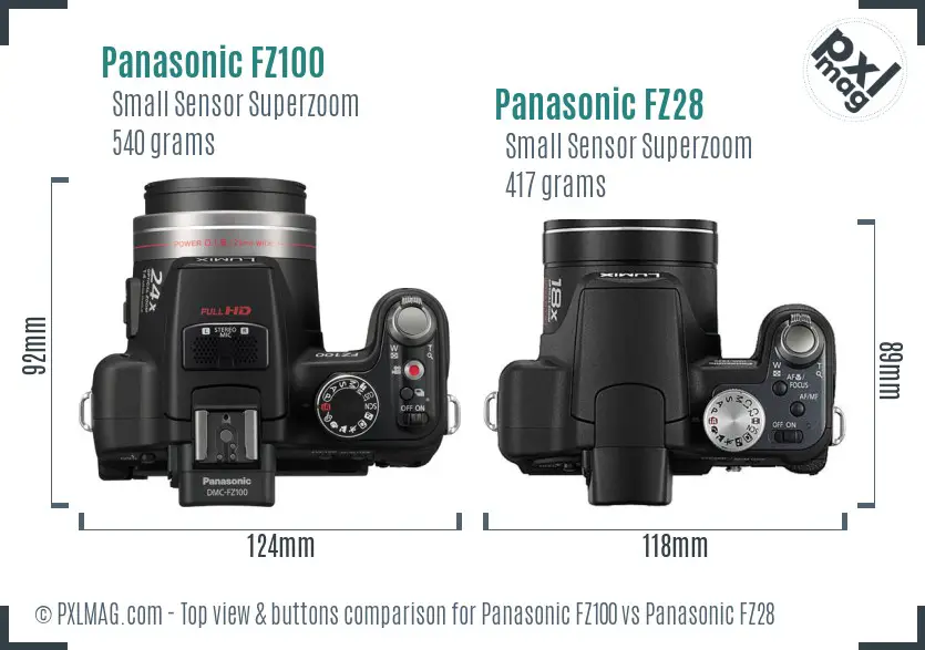 Panasonic FZ100 vs Panasonic FZ28 top view buttons comparison