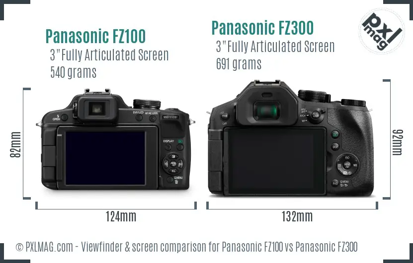 Panasonic FZ100 vs Panasonic FZ300 Screen and Viewfinder comparison